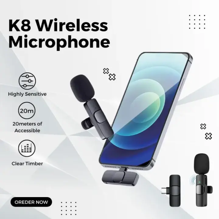 K8 Wireless Microphone for YouTube Vlogging, Video Recording Online Classes with Noise Cancellation Mic Supports